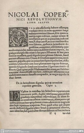 Nicolai Copernici Revolutionum Liber Sextus.