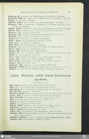 XXXII. Mitglieder, welche keinem Bezirksverein angehören.