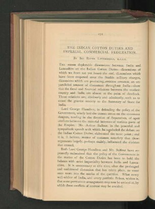The Indian Cotton Duties and Imperial Commercial Federation.