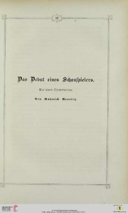 1: Das Debut eines Schauspielers : aus einem Theaterroman