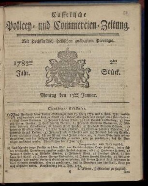 2tes Stueck, Montag den 13ten Januar. 1783