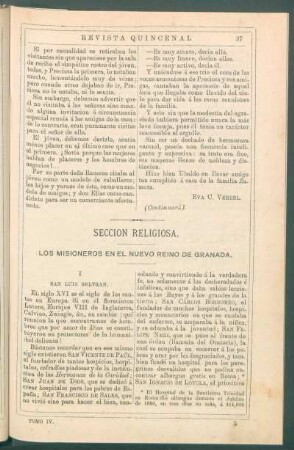 Sección religiosa. : Los misioneros en el Nuevo Reino de Granada. I. San Luis de Beltrán.