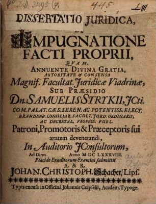 Disputatio Iuridica, De Impugnatione Facti Proprii