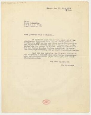 Brief an Ossip Schnirlin : 28.03.1929