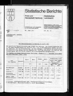 Das Bauhauptgewerbe in Hamburg im April 1971 : Lfd. Nr. 17