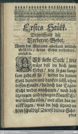 Erstes Stükk. Begreiffend die Vorbereit-Gebet