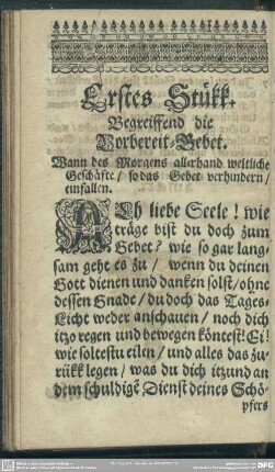 Erstes Stükk. Begreiffend die Vorbereit-Gebet