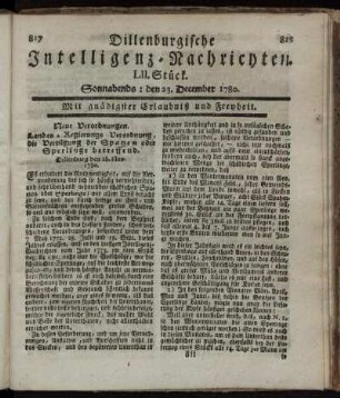 LII. Stück. Sonnabends : den 23. December 1780.