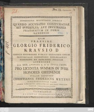 Dissertatio Inavgvralis Ivridica Qvando Accvsatio Contvmaciae Sit Svperflva Avt Frvstranea Praesertim In Foris Saxoniae