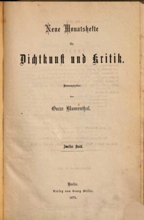 Neue Monatshefte für Dichtkunst und Kritik. 2. 1875