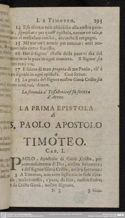 La Prima Epistola di S. Paolo Apostolo a Timoteo
