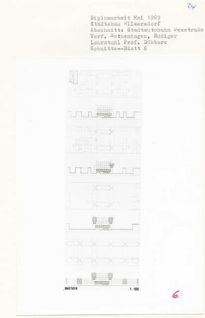 Stadtautobahn Wexstraße, Berlin-Wilmersdorf (Diplomarbeit bei Kurt Dübbers): Baustufen, Schnitte 1:1000