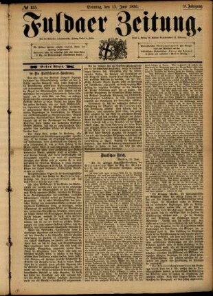 Erste Ausgabe vom Sonntag, den 15. Juni 1890.