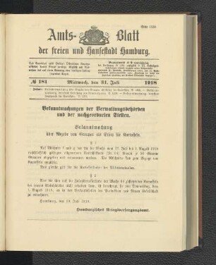 No. 181, 31. Juli 1918