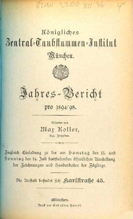 Jahresbericht. 1894/95