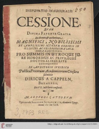 Disputatio Inauguralis De Cessione
