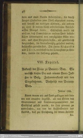 VIII. Kapitel. Ankunft der Flotte zu Botany-Bay