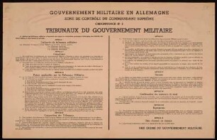 "Ordonnance Nr. 2, Tribunaux du Gouvernement Militaire ..." Verordnungen betreffend die Militärgerichte