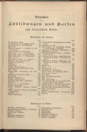 Verzeichnis der Abbildungen und Karten zum dreizehnten Bande.