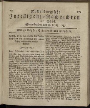 XX.Stück. Sonnabends: den 20. May 1797.