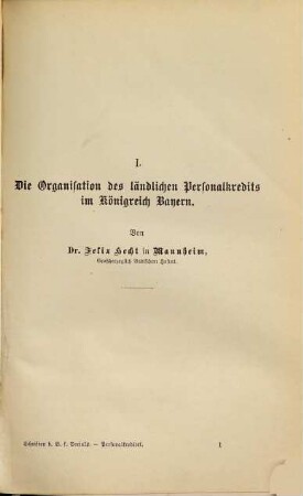 Der Personalkredit des ländlichen Kleingrundbesitzes in Deutschland : Berichte und Gutachten. 1, Süddeutschland