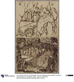 Die Zauberflöte. Oper von Wolfgang Amadeus Mozart. Vorstudien zum Entwurf zur 11. Dekoration. Felsgrotte
