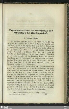 Vegetationsversuche zur Morphologie und Physiologie der Knollengewächse