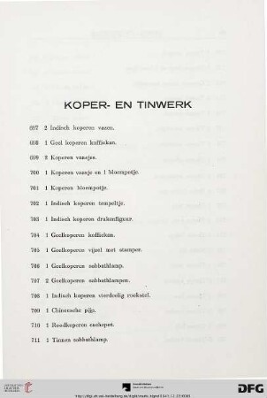 Koper- en Tinwerk (Nr. 697-749)