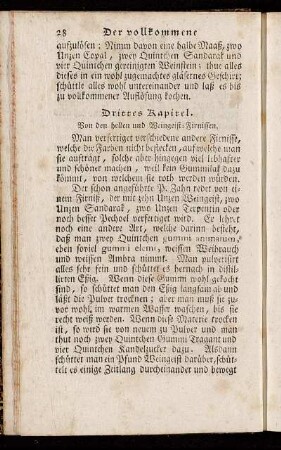 Drittes Kapitel. Von den hellen und Weingeist-Firnissen.
