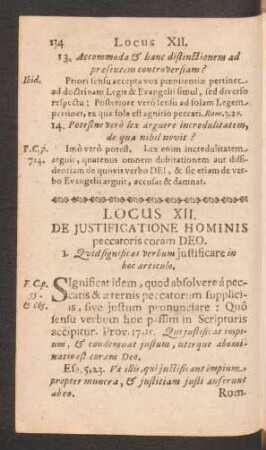 Locus XII. De Justificatione Hominis peccatoris coram DEO