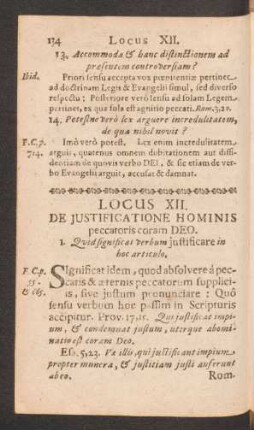 Locus XII. De Justificatione Hominis peccatoris coram DEO