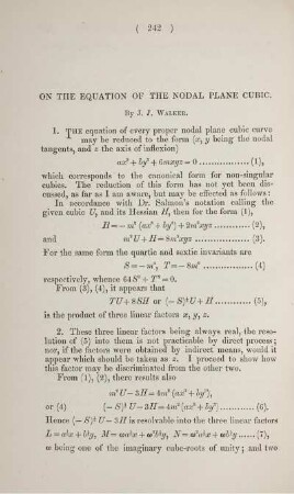 On the equation of the nodal plane cubic.