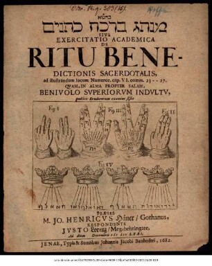 Minhāg birkat kohanîm Sive Exercitatio Academica De Ritu Benedictionis Sacerdotalis, ad illustrandum locum Numeror. cap. VI. comm. 23 -- 27.