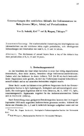 Untersuchungen des zeitlichen Ablaufs der Sedimentation im Malo Jezero (Mljet, Adria) auf Periodizitäten