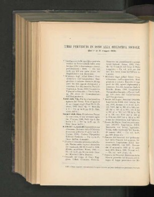 Libri Pervenuti In Dono Alla Biblioteca Sociale.