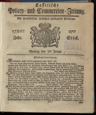 27tes Stueck, Montag den 3ten Julius. 1786