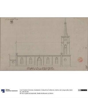 Neutrebbin. Entwurf zur Dorfkirche. Aufriss der Längsseite