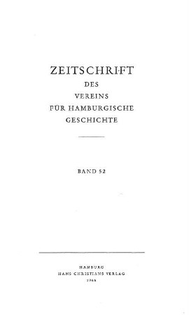 52.1966: Zeitschrift des Vereins für Hamburgische Geschichte