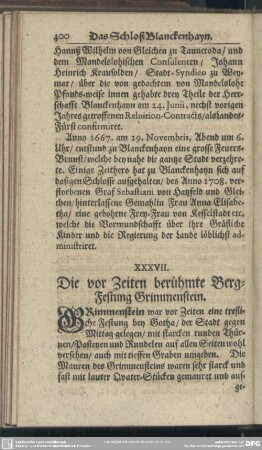 XXXVII. Die vor Zeiten berühmte Berg-Festung Grimmenstein