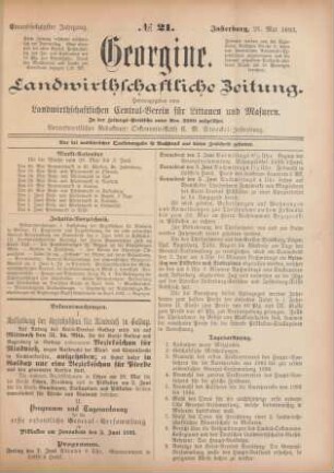 Einundsechzigster Jahrgang. No. 21. Insterburg, 25. Mai 1893.