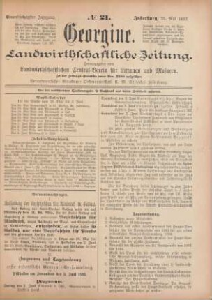 Einundsechzigster Jahrgang. No. 21. Insterburg, 25. Mai 1893.
