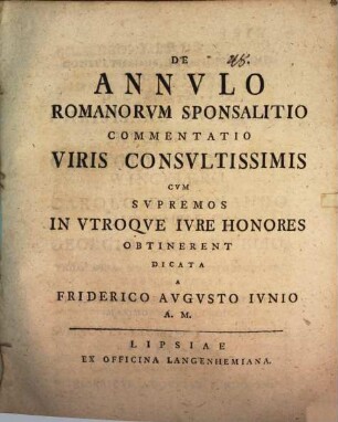 De annulo Romanorum sponsalitio commentatio