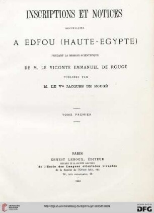 Band 1: Inscriptions et notices recueillies à Edfou