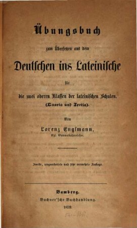 Uebungsbuch zum Uebersetzen aus dem Deutschen in das Lateinische, Curs 3