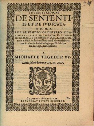 Theses iur. de sententiis et re iudicata