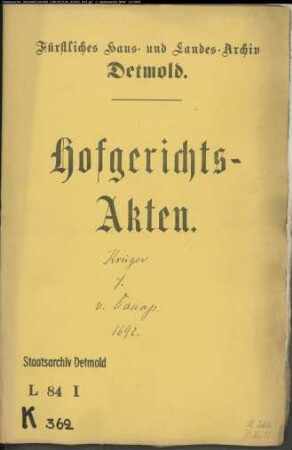 Krüger, Franz zu Schwelentrup gegen Landdrost von Donop - Schuldforderung