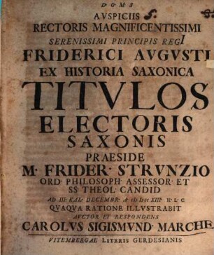 Ex historia Saxonica titulos Electoris Saxon. ...
