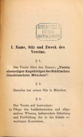 Satzungen des Vereins ehemaliger Angehöriger der Städtischen Handelsschule München