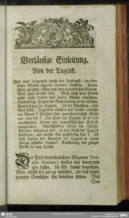Vorläufige Einleitung. Von der Tugend