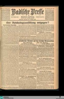 Badische Presse : Generalanzeiger der Residenz Karlsruhe und des Großherzogtums Baden, Morgenausgabe